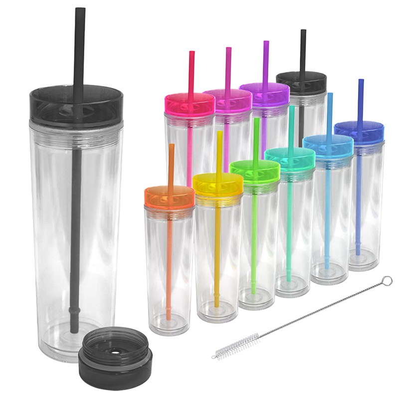 Tumblers de plàstic de doble paret de 16 oz amb tapes i palla