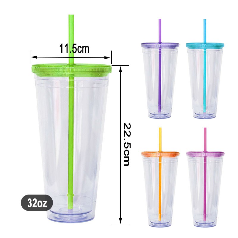 Tassa de plàstic de doble paret amb palla de 32 oz